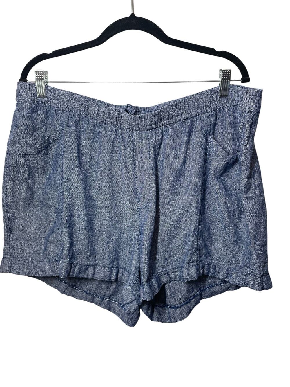 Old Navy Linen Blend Chambray Shorts Size XL Blue Pockets
